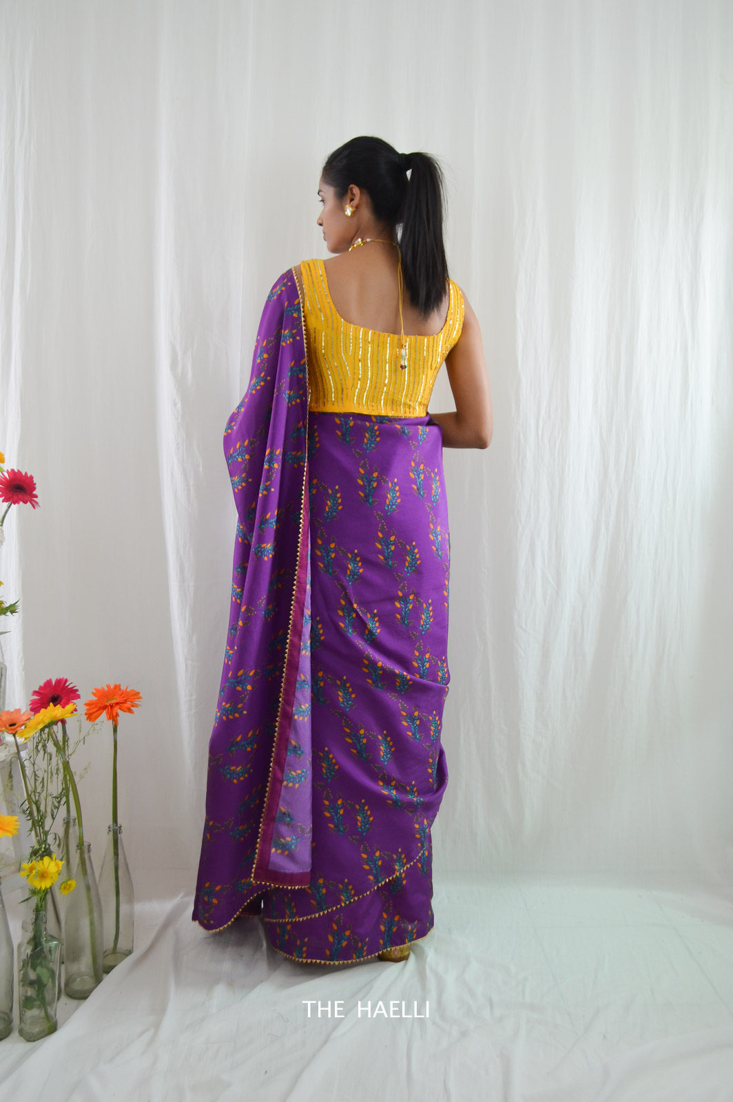 Yellow-Purple Bandhani Printed With Woven Border Art Silk Saree